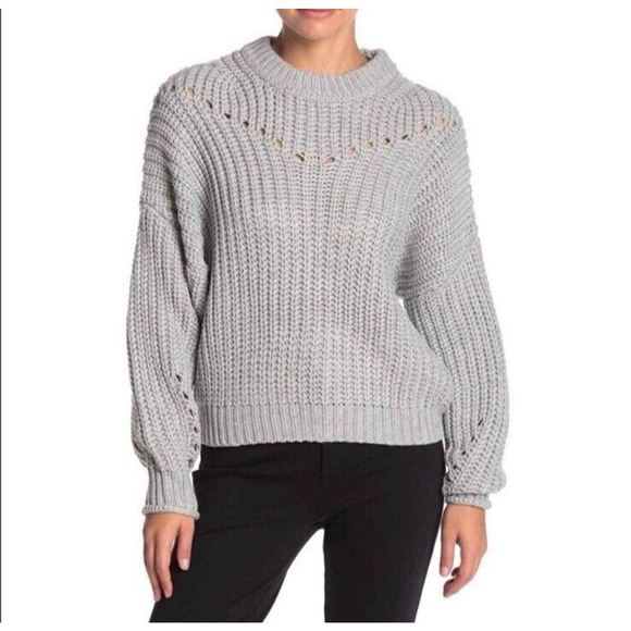 Elodie Sweaters - Elodie Women Medium Sweater Cable Knit Gray Long Sleeve Oversized